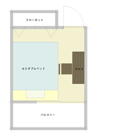 4.5畳の寝室に仕事スペースを設けたレイアウト図